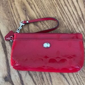 Red patent leather coach wristlet